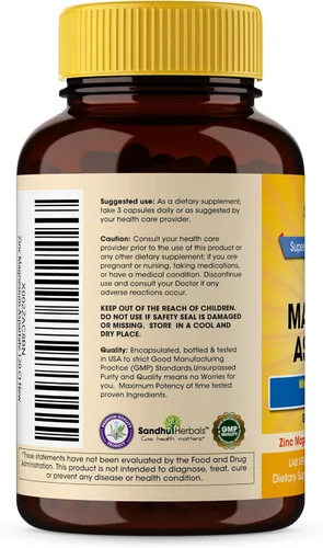 Miniatura 6 de SANDHUHERBALS Suplemento de aspartato de zinc y magnesio 90 cápsulas con vitamina B6 y zinc Alta absorción, sueño y apoyo inmunológico