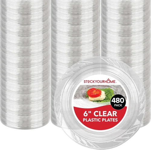 Miniatura 13 de Stock Your Home 240 unidades, platos de plástico transparente de 7 pulgadas, flexibles, platos desechables resistentes para fiestas, para recepción