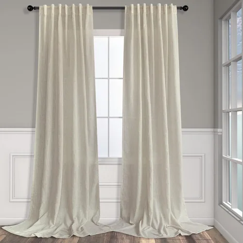 Miniatura 19 de Cortinas de lino azul de 84 pulgadas de largo para sala de estar; juego de 2 paneles con lengüeta trasera; cortinas con dobladillo para barra; Azul