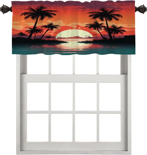 Miniatura 77 de Cortinas de cocina de hojas de arce otoñales para ventanas, hojas verdes y rojas sobre cenefas opacas negras, tratamientos de ventana de poliéster