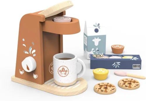 Miniatura 4 de SPEEDY MONKEY Juego de Máquina de Café de Madera para Niños – Certificado FSC Juego de Simulación de Cafetera Espresso, Conjunto de Café de Juego