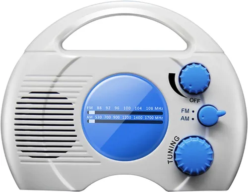 Radio portátil de ducha AM/FM, radio colgante impermeable con altavoz integrado, volumen ajustable, funciona con pilas para baño, cocina, exteriores