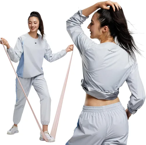 Miniatura 6 de HOTSUIT Traje de sauna para mujer, duradero, gimnasio, entrenamiento, sauna, chaqueta, pantalones, trajes de sudor Chaqueta y pantalón blanco