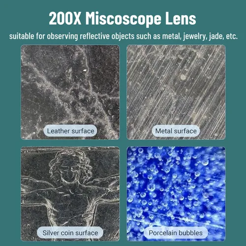 Miniatura 5 de Microscopios de bolsillo para teléfono, 200X Zoom Clip en microscopios Lupa con lente CPL y luz LED, lente microscópica portátil para disfrutar