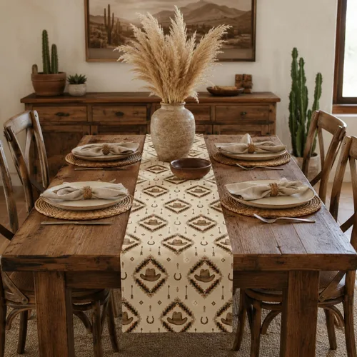 Miniatura 47 de Camino de mesa étnico del suroeste, navajo tribal nativo americano, bohemio, patrón geométrico azteca, camino de mesa para cocina, mesa de comedor