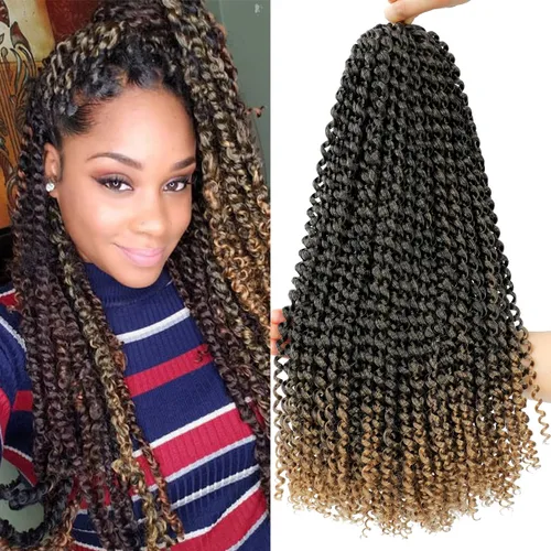 Miniatura 25 de Dansama - 7 paquetes de extensiones de cabello trenzado ondulado Passion Twist, extensiones de cabello de trenzas con ganchillo estilo mariposa, #1B