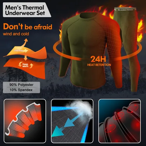 Miniatura 2 de CL convallaria 2 Pack Thermal Underwear for Men - Warm Fleece Lined Long Johns - Winter Gear Base Layer Tops & Bottoms Set