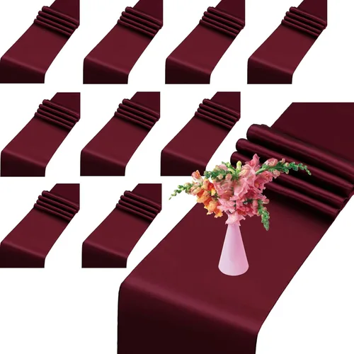 Miniatura 9 de Juego de 10 caminos de mesa satinados color marrón chocolate de 12 x 108 pulgadas de largo Premium Satin Table Runner, Smooth Silk Fabric