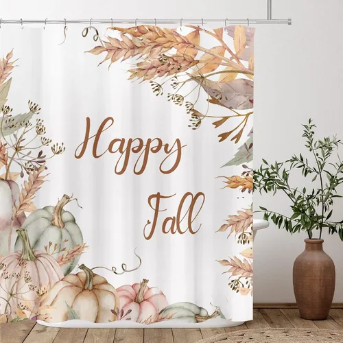 Miniatura 4 de Tititex Happy Fall - Juego de cortinas de ducha con diseño de calabazas, hojas marrones tostadas, salvia, rosa, calabaza, trigo, Acción de Gracias