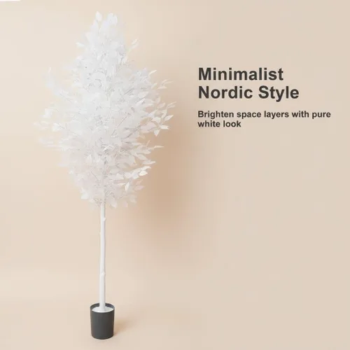 Miniatura 4 de Árboles de ficus artificiales de 6 pies, planta falsa blanca grande para decoración de bodas en interiores del hogar