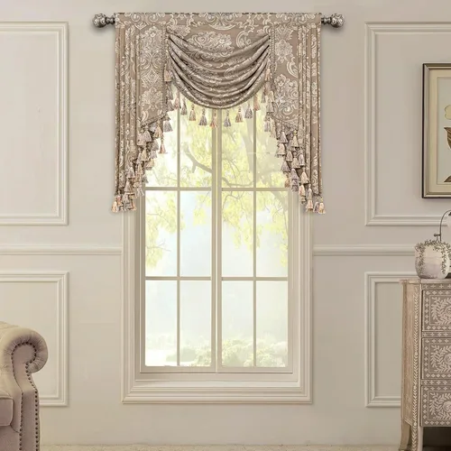 Miniatura 24 de Loom and Mill Cenefas de Cascada de Lujo para Ventanas, Elegante Cenefa de Cortinas Gruesas de Jacquard con Borlas para Sala de Estar, Dormitorio