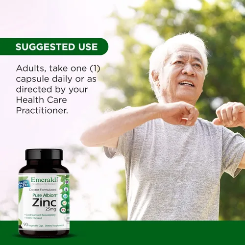 Miniatura 4 de Emerald Labs Zinc 25mg - Apoyo inmunológico, salud digestiva, apoyo oxidativo para el estrés - Fabricado con bisglicinato de zinc - Vegano y sin