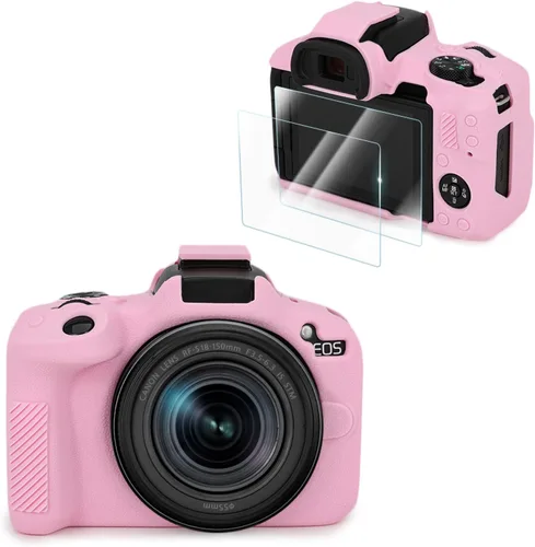 VOVMOEYA Compatible con Canon EOS R50 - Kit de accesorios para funda de cámara [con 2 películas LCD templadas], funda protectora de silicona EOS R50