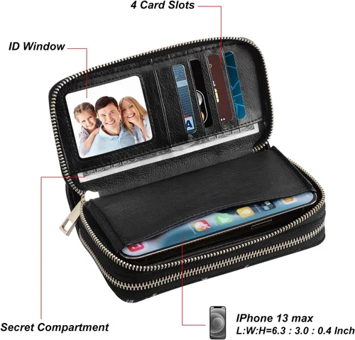 Miniatura 6 de Cartera de teléfono celular para mujer con doble cremallera y correa de muñeca extraíble
