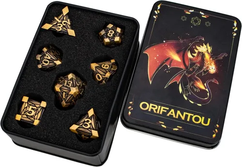 Miniatura 6 de Juego de dados de metal de 7 piezas con caja, dados D y D rojos para Debris RPG para juegos de mesa D&D, juego de rol, juego de dados poliédricos