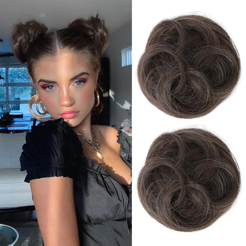 Miniatura 22 de REECHO Piezas de cabello Space Bun, 2 extensiones de moño mini con clip de pinza en extensiones de moño falsas de orejas de gato y desordenadas