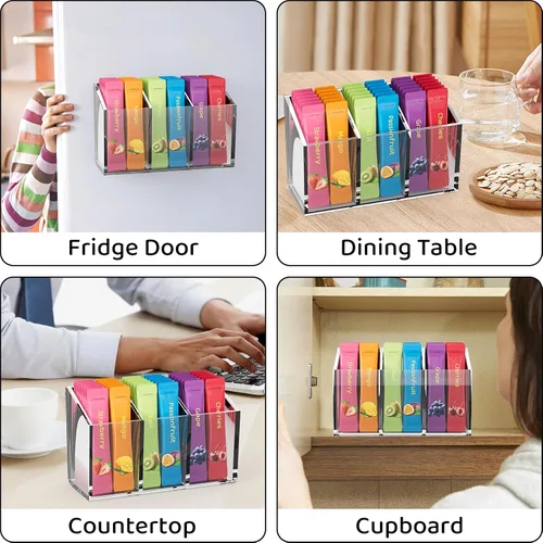 Miniatura 6 de Organizador de paquetes de bebidas, organizador magnético de paquetes de agua para refrigerador, contenedor acrílico premium para mezclas de bebidas