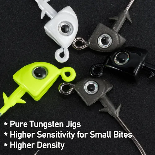 Miniatura 6 de Dr.Fish Paquete de 10 cabezas de plantilla de tungsteno Swimbait, cabezas de pesca de agua salada para señuelo de lubina, ojos 3D, ganchos de acero