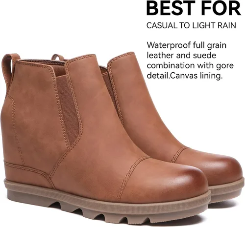 Miniatura 3 de Athlefit Botines de cuña para mujer, cómodos y sin cordones, de cuero, con plataforma