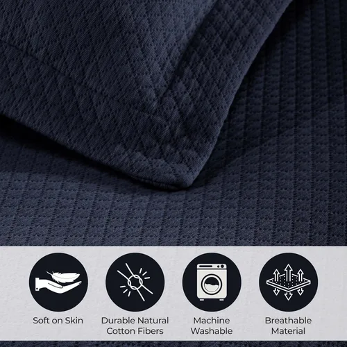 Miniatura 3 de Cubrecama doble Superior Diamond Solitaire de algodón de primera calidad Jacquard Matelassé con fundas de almohada a tono, color aguamarina, Azul