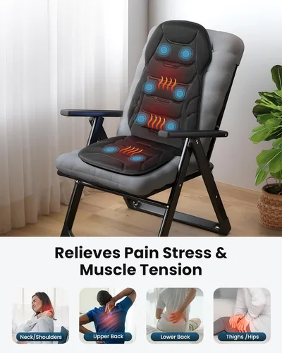 Miniatura 4 de COMFIER Masajeador de espalda con calor, cojín de asiento de masaje por vibración con 8 nodos de masaje y 5 modos, almohadilla de masaje ajustable