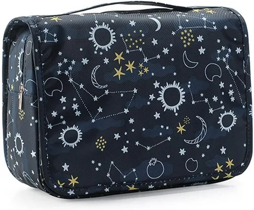 Miniatura 13 de Trawila Neceser colgante de viaje, bolsa de cosméticos, organizador de maquillaje para hombres y mujeres con gancho resistente, Gris (Grey Flower)