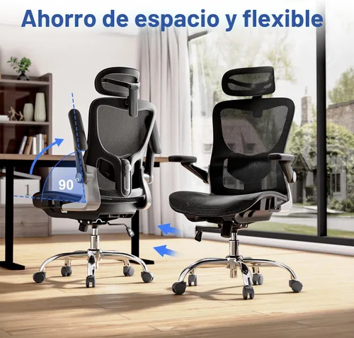 Miniatura 15 de marrap Silla de oficina ergonómica, cojín de asiento de malla con reposabrazos 3D y reposacabezas 3D, soporte lumbar ajustable con función de Negro