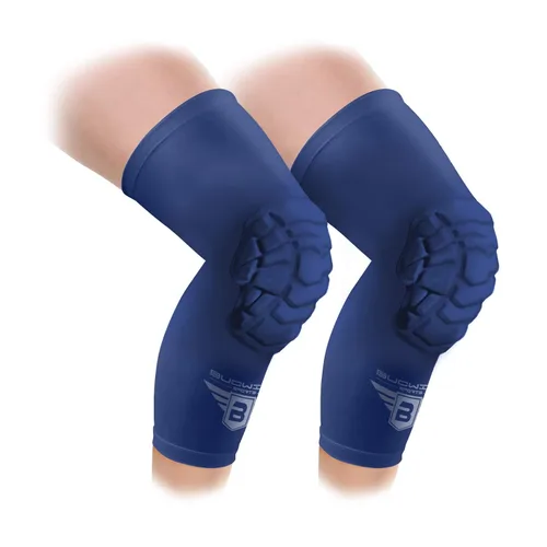Bucwild Sports - Rodilleras acolchadas de compresión para deportes (1 par) para jóvenes y adultos, talla de baloncesto, voleibol, color negro, Azul