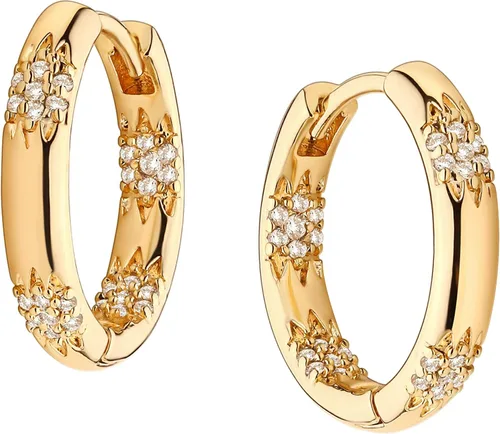 GUEMER Aretes de aro Huggie chapados en oro de 14 quilates, delicados y gruesos, con incrustaciones de zriconia cúbica, para dormir, pequeño,