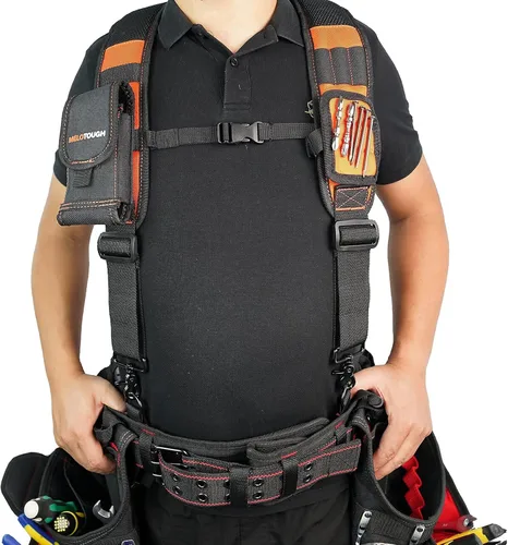 Miniatura 3 de MELOTOUGH Tirantes Magnéticos para Cinturón de Herramientas con Pulsera Magnética de Muñeca para Cinturón de Trabajo Tirantes Acolchados de Naranja