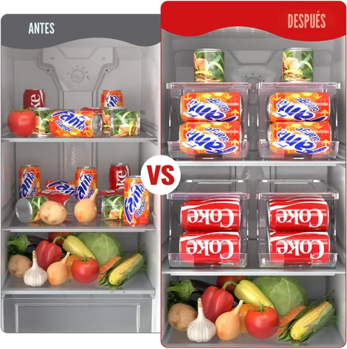 Miniatura 6 de SCAVATA Paquete de 2 organizadores apilables para refrigerador, dispensador de latas de soda, contenedor de bebidas con tapa para refrigerador