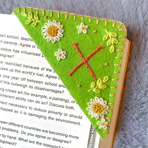Miniatura 58 de Marcapáginas de esquina bordadas a mano personalizadas, Marcadores para mujeres, Marcador personalizado para los amantes de los libros, lindo Verde