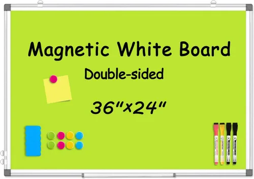 Miniatura 29 de Pizarra blanca de doble cara, marco de aluminio negro, pizarra magnética de borrado en seco de 24 x 18 pulgadas para pared, pizarra blanca montada