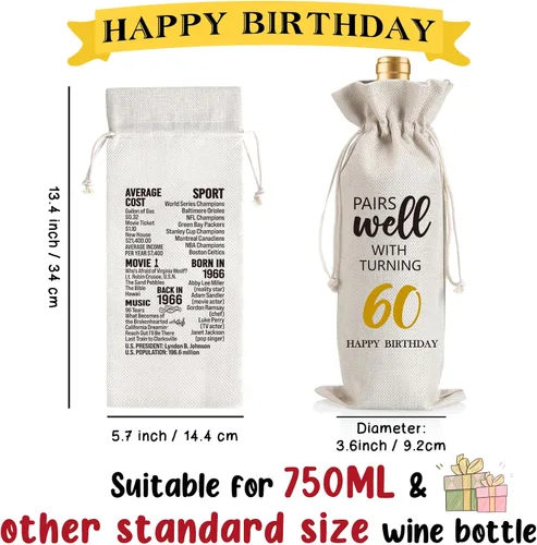 Miniatura 2 de Ideas de regalo de cumpleaños 60 para mujeres y hombres, decoración de fiesta de cumpleaños de 60 años, regalos de bolsa de vino, decoración