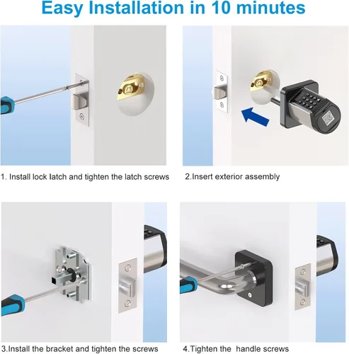 Miniatura 7 de Cerradura de puerta inteligente con asa, cerradura de puerta de entrada sin llave para puerta delantera, perilla de puerta de seguridad con teclado