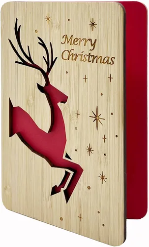 Miniatura 25 de 67 divertidas tarjetas de madera de Navidad, Ho Merry Chaos‑Mas, interior rojo en blanco para mensaje personalizado, regalo para familiares