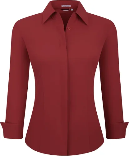 Miniatura 19 de Alex Vando Camisas de vestir para mujer, sin arrugas, ajuste regular, manga larga, elástica, camisa de trabajo