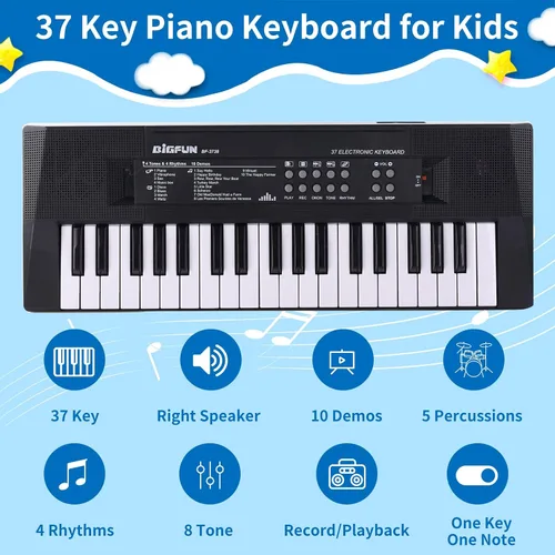 Miniatura 5 de Teclado de piano para niños, teclado de música portátil de 37 teclas, aprendizaje temprano, música electrónica, instrumento de piano para niños
