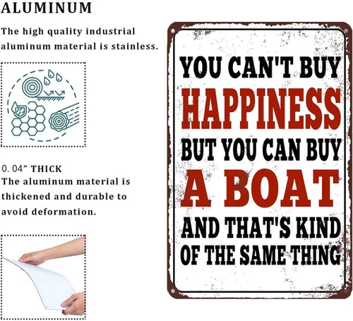Miniatura 3 de Letrero divertido con texto en inglés «You Can't Buy Happiness BUT You Can Buy a Boat» para decoración de pared del hogar, 12 x 8 pulgadas