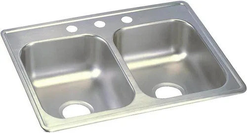 Miniatura 12 de Dayton D233221 Equal - Fregadero de acero inoxidable con doble tazón, 33 x 22 x 6.5 pulgadas