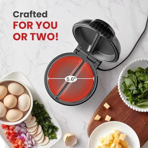 Miniatura 5 de Elite Gourmet EOM123 Tortilla antiadherente, frittata, máquina de bolsillo para aperitivos, máquina de postres, 2 tortillas individuales de 5.6