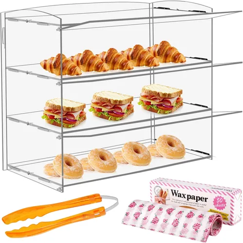 Miniatura 9 de Vitrina de acrílico de 2 niveles para panadería pastelería vitrina de 19 x 9 x 15 pulgadas, vitrinas de mostrador de exhibición de acrílico, estante