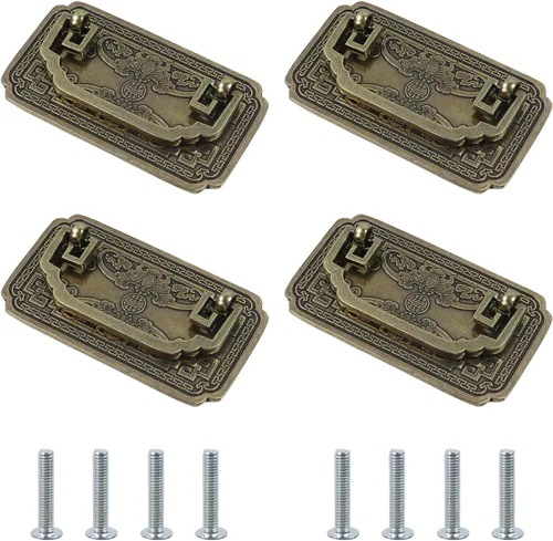 Miniatura 6 de MY MIRONEY 4 tiradores negros antiguos para cajones, manijas de cajón estilo desgastado y elegante, manijas de giro para gabinete, aparador