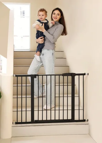 Miniatura 21 de Puerta de seguridad para bebés y mascotas de 29"-57", puerta de metal de 30" de alto con paso para puertas y escaleras, fácil de abrir con una sola
