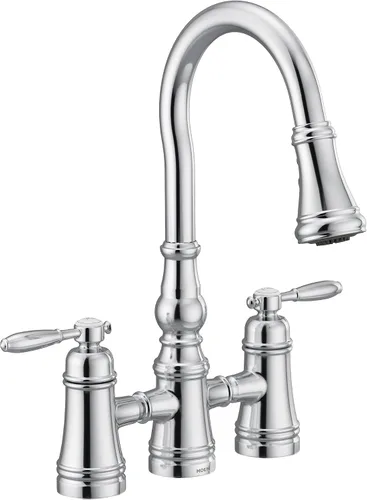 Miniatura 15 de Moen Grifo de cocina de puente desplegable de dos manijas Weymouth de oro cepillado, S73204BG