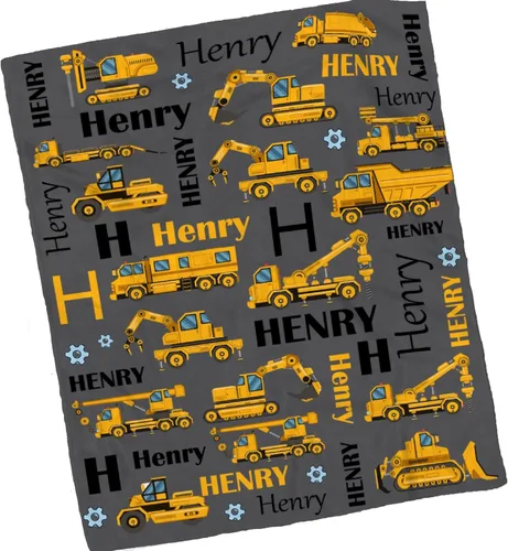 Miniatura 2 de Manta de Bebé Personalizada Camiones de Construcción Personalizados Camión Volquete Mantas con Nombre para Niños, Niñas y Pequeños Manta Suave