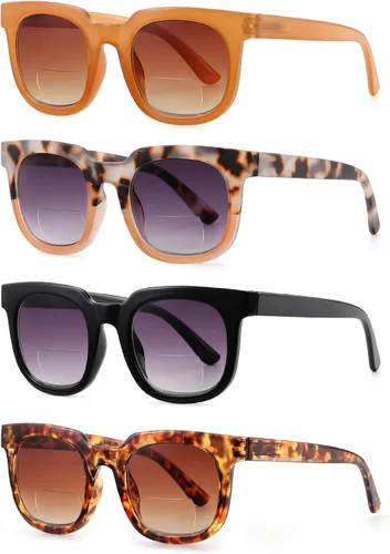 Miniatura 7 de ZUVGEES Paquete de 4 lentes de lectura bifocales retro de gran tamaño para hombres y mujeres, bloqueo de luz azul, lectores de computadora
