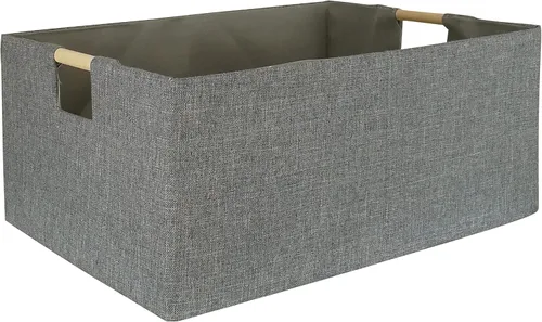 Miniatura 16 de Contenedor de almacenamiento para estantes, cestas rectangulares para armario, caja plegable con asas, color beige, cestas de estante, cajas