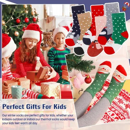 Miniatura 89 de Eocom 6 pares de calcetines de invierno cálidos de lana para niños y niñas