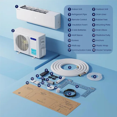 Miniatura 9 de DELLA 20 K BTU ODU 2 zonas (2 x 9000 BTU) Wifi Mini Split AC funciona con Alexa, eficiencia energética, 20 SEER2 208-230 V enfría hasta 800 pies